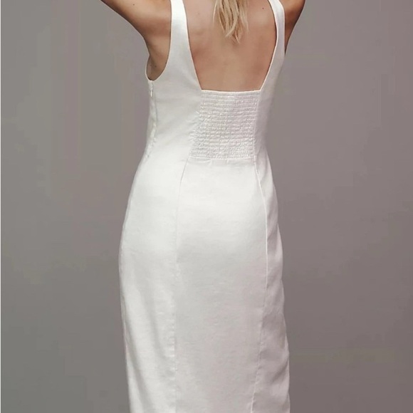 By Anthropologie Sleeveless Square-Neck Linen Button Wrap Midi Dress $178 - Picture 3 of 9